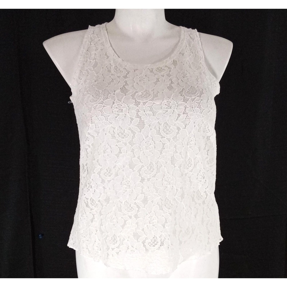 Solange Shell Top Cream Lace Sleeveless Floral Lace Stretch Size 14 16 Nylon USA